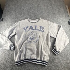 Yale University Bulldog Handsome Dan Sweatshirt Gray Navy Striped Trim Large